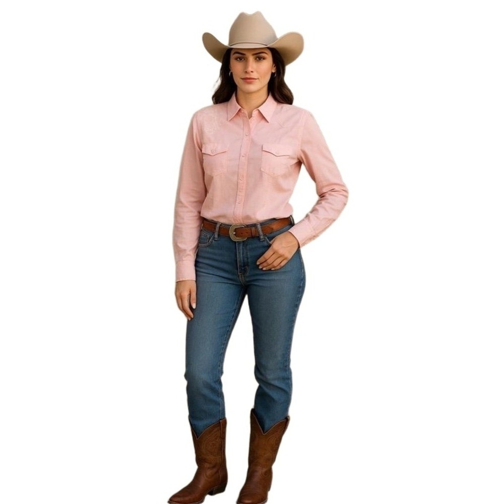 Stetson Shirt Womens Medium Pink Long Sleeve Floral Embroidery Button-up Western